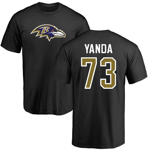 Men Baltimore Ravens Black Marshal Yanda Name and Number Logo NFL Football #73 T Shirt->nfl t-shirts->Sports Accessory